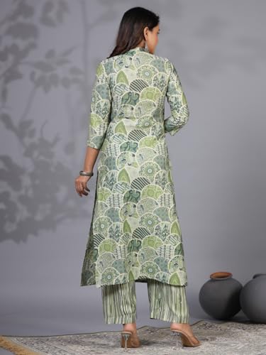 Anni Designer Women'S Rayon Blend Straight Printed Kurta With Pant (Later Green_Xxl_Green_Xx-Large),Green,2XL,Rayon Blend,Regular,Kurta