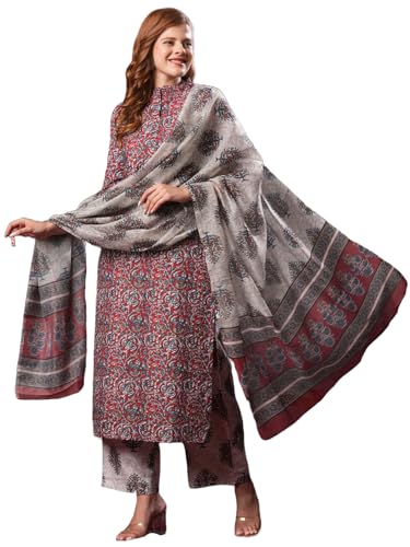 Anni Designer Women'S Rayon Blend Printed Straight Kurta Plazzo With Printed Dupatta (Aabina Maroon-Vks01_S_Maroon_Small),Maroon,S