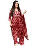 Anni Designer Women'S Rayon Blend Printed Straight Kurta With Pant & Dupatta (Mau Red_S_Red_Small),Red,S