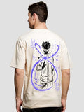 ADRO Oversize T Shirt for Men | Drop Shoulder Cotton T Shirt | Anime Oversize T-Shirt | Luffy T Shirt Gear 5| Trendy Front and Back Printed T Shirt|OVR24-L1-ANI-BE-L Beige,Beige