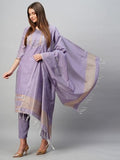 Anni Designer Women'S Cotton Blend Printed Straight Kurta With Pant & Dupatta (Date-Purple_L_Purple_Large),Purple,L,Cotton Blend,Regular,