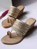Shoetopia Girls Girls-Kolhapuri-121 Golden Heeled Sandal - 4 Uk (Girls-Kolhapuri-121-Golden),Golden,4,B0CRPFG553