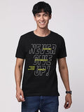Adro Never Give Up Printed T-Shirt For Men - 100% Cotton, Regular Fit, Soft Breathable Fabric. (Rn23-M-Nvr-Bl_Black_L)