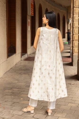 Anni Designer Women'S Rayon Viscose A-Line Printed Kurta With Pant (Balari Cream_S_Cream_Small),Cream,S,Rayon,A-Line,