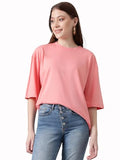 Kotty Women'S Cotton Blend Solid Oversized T-Shirts,Peach PinkApparel,M