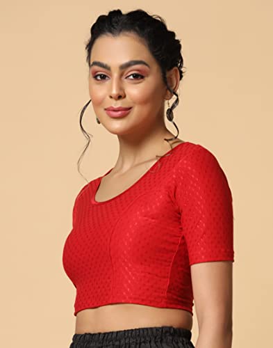 Toplot Cotton Blend Lycra Stretchable Round Neck Blouses For Women Readymade (Blouse-5058-Red-40),Red,40,B0BWYNJ8C5