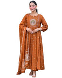 Anni Designer Women'S Rayon Viscose Anarkali Embroidered Kurta With Pant & Dupatta (Kesriya Rust-Vks01_Xl_Rust_X-Large),Rust,XL