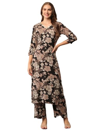 Gosriki Women'S Cotton Blend Straight Printed Kurta With Pant (Waqt Black-Nh-Gs_M_Black_Medium),Black,,B0D2NDZPBM