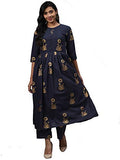 Gosriki Women'S Navy Blue & Golden Floral Printed Kurta With Palazzos,Blue,2,B08QDDQBRW