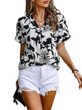 Leriya Fashion Women's Corduroy Button Down Pocket Shirts Casual Long Sleeve Oversized Blouses Tops (Small, White-Black)