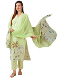 Anni Designer Women'S Cotton Blend Straight Printed Kurta With Pant & Dupatta (Gosala Pista_Xxl_Pista_Xx-Large),Pista,2XL