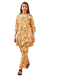 SHIENZY Women's Cotton Blend Floral Straight Kurta and Pant Set (SZ-1484_Yellow_XL)