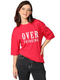 Kotty Women'S Cotton Blend Printed Oversized T-Shirts,Bacon Pink_315Apparel,S