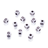 240pcs Opaque Acrylic Letter G Cube Beads White Plastic Alphabet Loose Spacer Square Beads 4-5mm for DIY Name Bracelet Necklace 