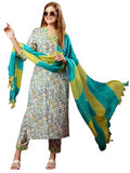 Anni Designer Women'S Rayon Blend Printed Straight Kurta With Pant & Dupatta (Sthula Multi-Jl_L_Green_Large),Green,L