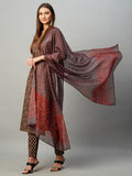 Anni Designer Women'S Cotton Blend Straight Printed Kurta With Pant & Dupatta (Mana Brown-Nw_S_Brown_Small),Brown,S,Cotton Blend,Regular,