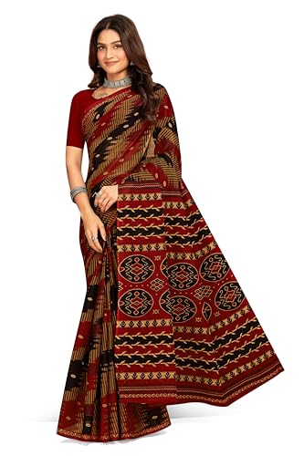 Tamaira Fashion Women's Plain Cotton Saree (11538_Beige&RustOrange