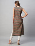Gosriki Women'S Cotton Blend Straight Printed Kurti (Ranchi Brown-Gs_Xl_Brown_X-Large),Brown,,B0CM9HWS5M