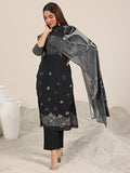 Libas Women'S Silk Blend Abstract Kurta Set (400483_Black_M)