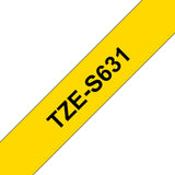 Brother Genuine Ptouch TZES631 Tape, 1/2 (0.47) Wide ExtraStrength Adhesive Laminated Tape, Black on Yellow, Laminated for 
