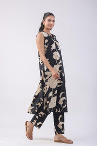 Anni Designer Women'S Rayon Viscose Straight Printed Kurta With Pant (Teras Black_S_Black_Small),Black,S,,,