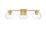 Living District Juelz 3-Light Iron & Glass Bath Sconce In Brass/Clear