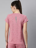 Enamor Athleisure Women's Raglan Sleeves Scoop Neck Slim Fit Quick Dry 4 Way Stretch Antimicrobial Active Tee with Reflective Graphic- E089(E089-Strawberry Mel W/Matrix Ref-L),Stberrymel W/Matrix