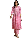 Libas Womens Printed Cotton A-Line Kurta With Trousers