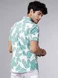 Lookmark Men'S Cotton Blend Stitched Solid Half Sleeve Regular Fit Shirt(Printed Regular Fit Shirt Green Leaf-M)