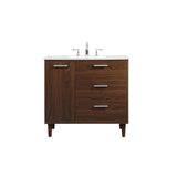 Elegant Decor Baldwin 36 Solid Wood And Mdf Bathroom Vanity In Walnut
