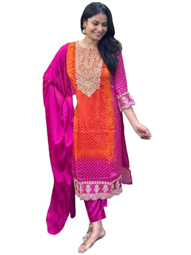 Anni Designer Women'S Rayon Blend Straight Embroidered Kurta With Pant & Dupatta (Lasivan Pink-Vks01_4Xl_Pink_Xxxx-Large),Pink,4XL