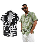 LookMark Men's Cotton Blend Casual Beach Wear Shirts | Stylish Printed Shirts for Men | Comfortable Summer Wear | Party Vacation & Daily Casuals (Pack of 2) (Printed Shirt ADAM Black-Breeze-S),Black-Green-01