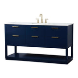 Elegant Decor Larkin 60 Solid Wood Mdf Single Bathroom Vanity In Blue Finish