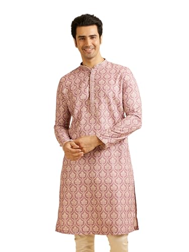 Manyavar Men'S Cotton Blend Printed|Embroidered Kurta Pyjama Set (Pink,Xl)
