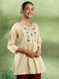 Libas Women'S Cotton Blend Yoke Design Regular Kurti (58232B Beige Beige 2Xl