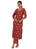 Gosriki Women'S Rayon Blend Straight Printed Kurta With Palazzo (Peton Red-Gs_M_Red_Medium),Red,,B0CYH3L2MR