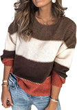 Angashion Women'S Sweaters Casual Long Sleeve Crewneck Color Block Patchwork Pullover Knit Sweater Tops,Pullovers