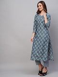 Gosriki Women'S Cotton Blend Printed Straight Kurta With Pant (Kidya Grey-Nw-Gs_S_Grey_Small),Grey,,B0C6MPFFC2