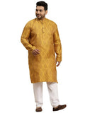 Sojanya (Since 1958 Men'S Jacquard Silk Mustard & Gold Kurta & Off-White Churidar Pyjama Set Size-4Xl