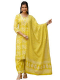 Anni Designer Women'S Rayon Blend Straight Printed Kurta With Patiala & Dupatta (Sahima Yellow_M_Yellow_Medium),Yellow,M