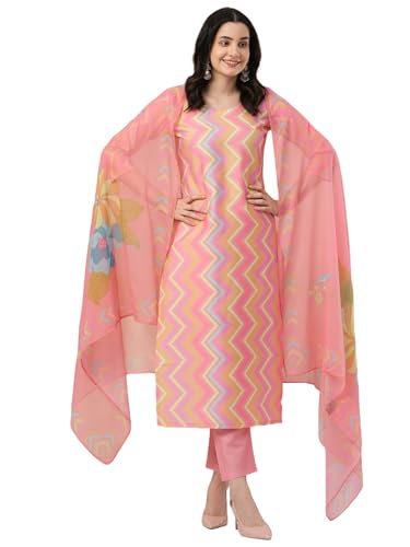 Anni Designer Women'S Rayon Blend Straight Printed Kurta With Pant & Dupatta (Zaggu Pink-Nw_Xl_Pink_X-Large),Pink,XL