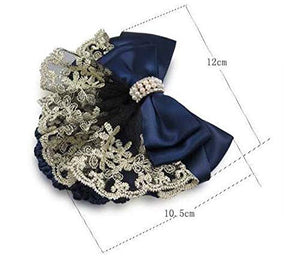 2Pcs Professional Hair Bun Cover Snood Hairnet Bowknot with Lace Pearl Crystal Decoration Barrette Hair Clip Hair Accessories fo