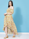 Oomph! Women'S Western & Fusion Wear Midi Dresses For Women Off Shoulder Yellow - Md674,Yellow 5Apparel,M
