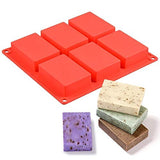 Kepzell Rectangle Shape 6 Cavity Sharp Edges Soap Making Silicone Mould, Multicolor