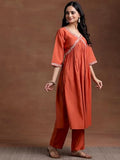 Libas Gerua Women'S Silk Blend Kurta Sets (35611_Rust