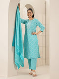 Libas Women'S Cotton Blend Printed Kurta Sets (99693_Turquoise Blue_S)