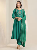 Libas Women'S Silk Blend Kurta Sets (Gs1047_Teal_Xxl)