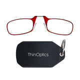 ThinOptics Keychain Readers Rectangular Reading Glasses, Black Case/Red Frames, 44 mm + 2.5