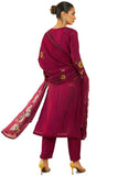 Soch Womens Maroon Silk Blend Suit Set With Floral Print And Hand Embroidery Maroon M