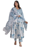 Gosriki Women'S Rayon Blend Printed Anarkali Kurta With Pant & Dupatta (Betul White-Vks01-Gs_Xl_White_X-Large),White,,B0DR1VCZJ4